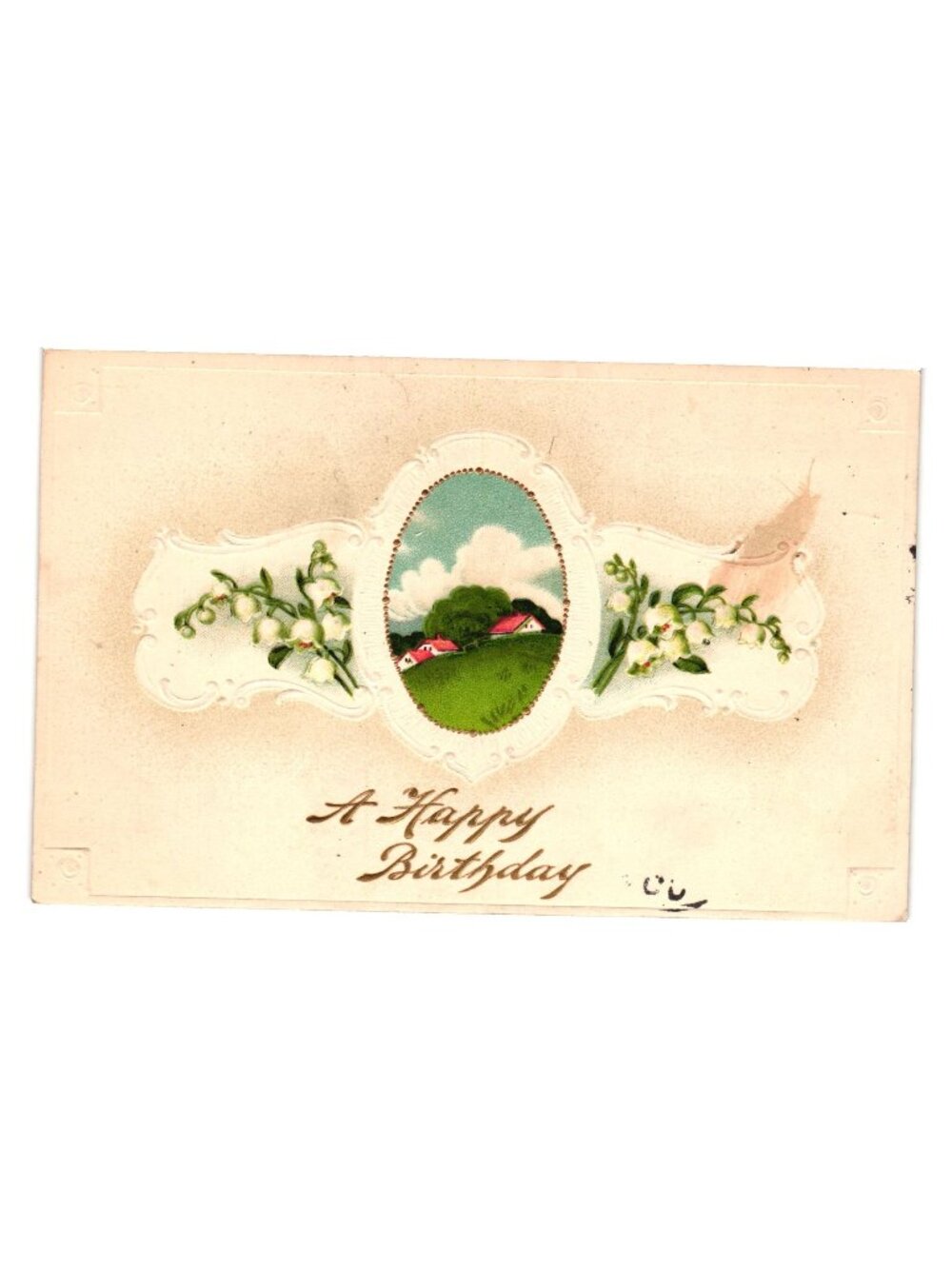 Vintage Embossed Happy Birthday Postcard 1911 Lily Of The Valley Printed Germany
